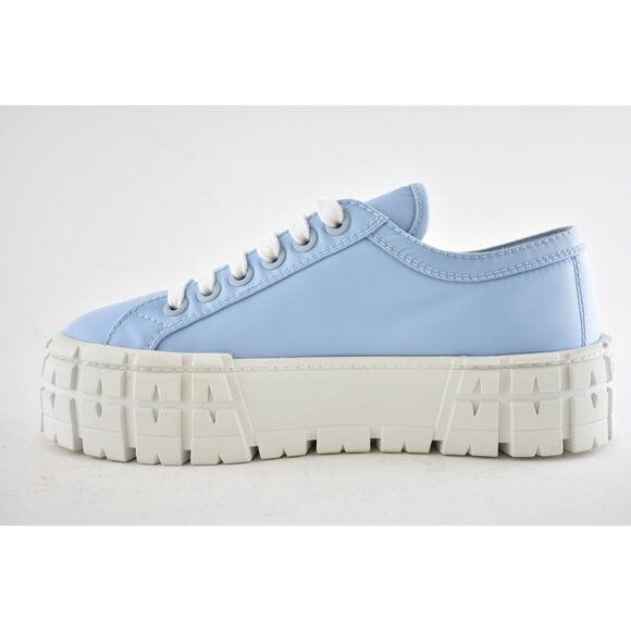 Prada Cielo Blue Nylon White Platform Lug Sole Flat Low Top Trainer Sneaker 37.5 - Picture 9 of 12